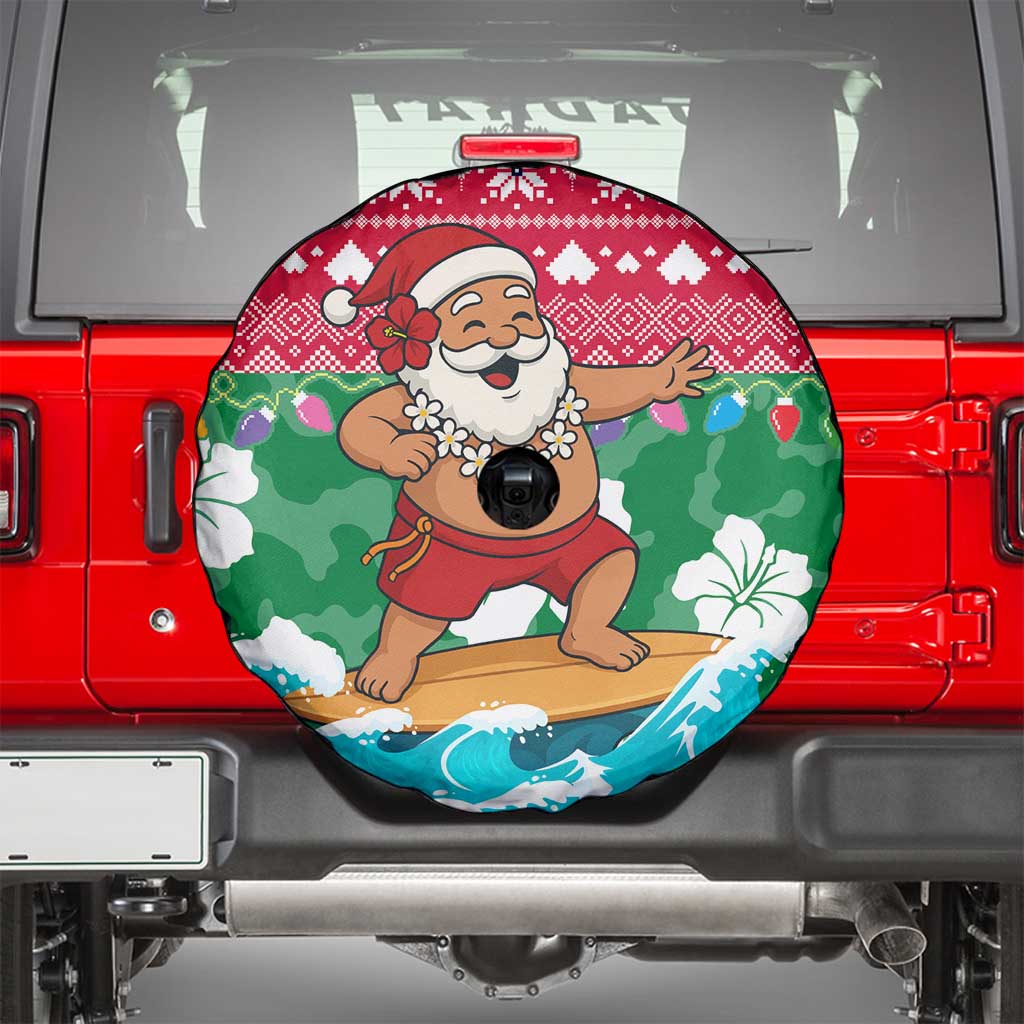 Maldives Christmas Spare Tire Cover with Surfing Santa Claus Tropical Flowers and Holiday Wave - Wonder Print Shop
