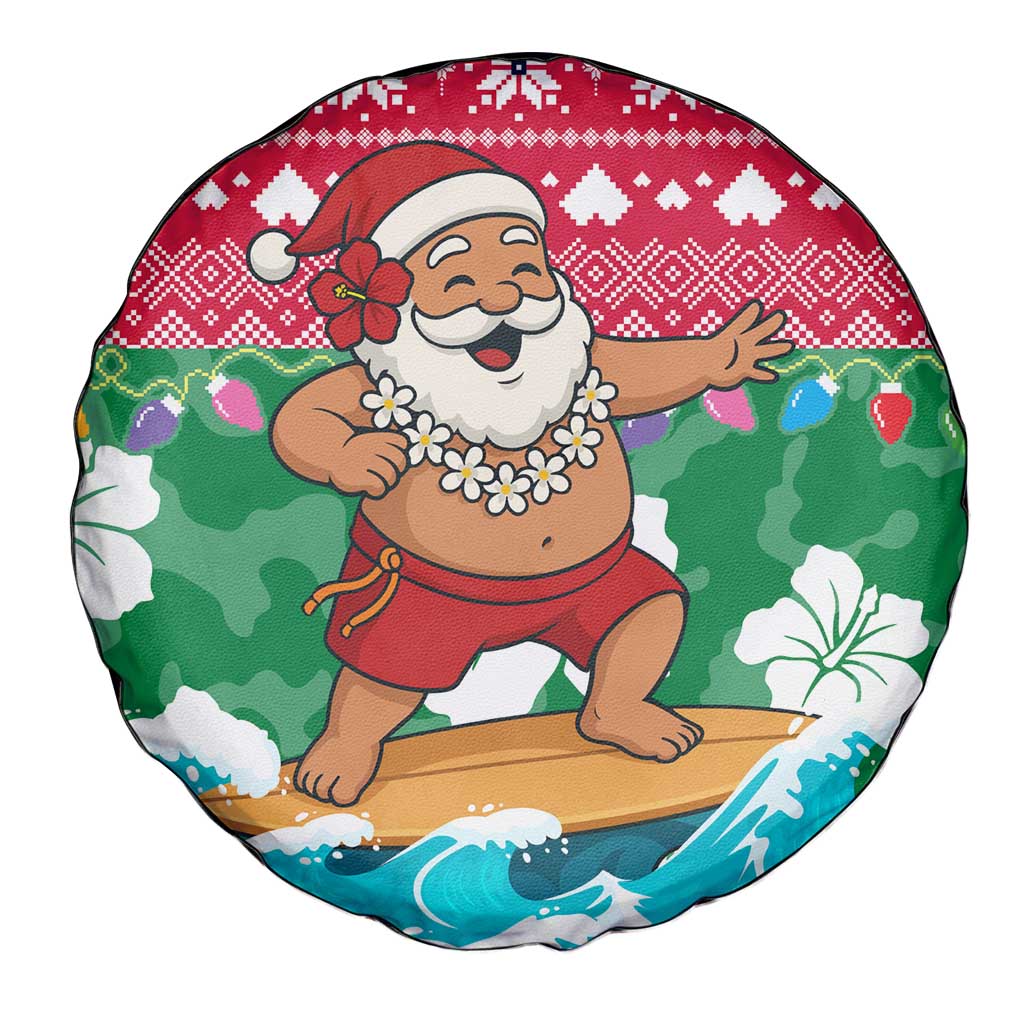 Maldives Christmas Spare Tire Cover with Surfing Santa Claus Tropical Flowers and Holiday Wave - Wonder Print Shop