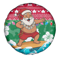 Maldives Christmas Spare Tire Cover with Surfing Santa Claus Tropical Flowers and Holiday Wave - Wonder Print Shop