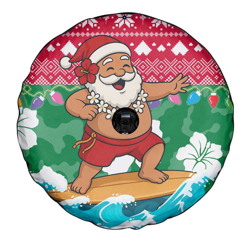 Maldives Christmas Spare Tire Cover with Surfing Santa Claus Tropical Flowers and Holiday Wave - Wonder Print Shop