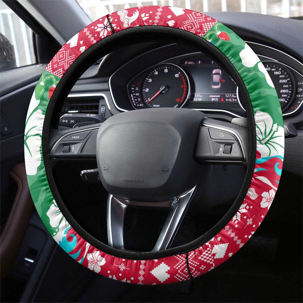 Maldives Christmas Steering Wheel Cover with Surfing Santa Claus Tropical Flowers and Holiday Wave - Wonder Print Shop