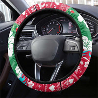 Maldives Christmas Steering Wheel Cover with Surfing Santa Claus Tropical Flowers and Holiday Wave - Wonder Print Shop