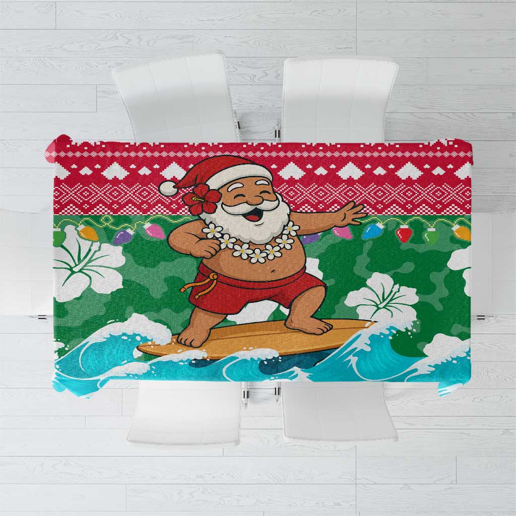 Maldives Christmas Tablecloth with Surfing Santa Claus Tropical Flowers and Holiday Wave - Wonder Print Shop