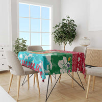 Maldives Christmas Tablecloth with Surfing Santa Claus Tropical Flowers and Holiday Wave - Wonder Print Shop