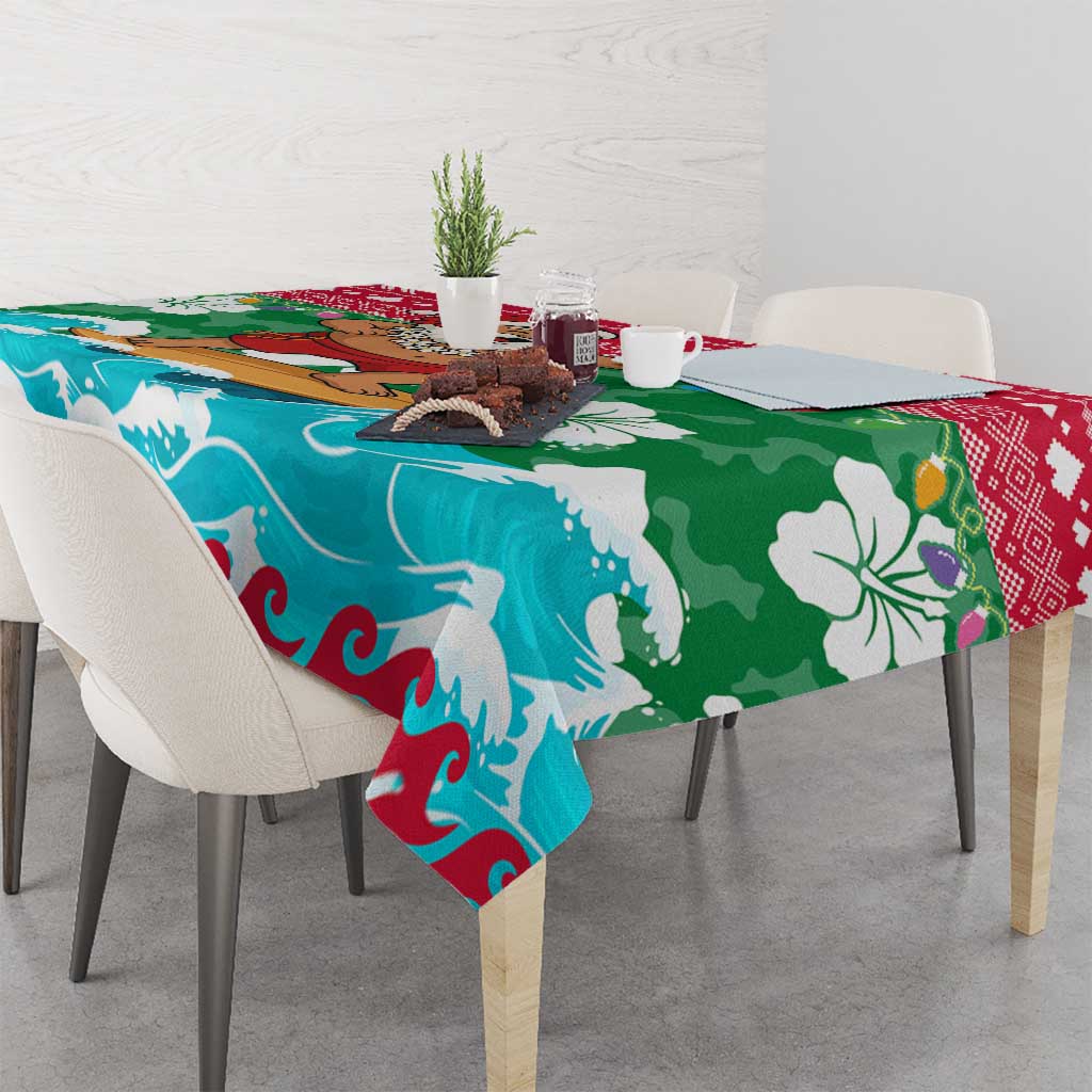 Maldives Christmas Tablecloth with Surfing Santa Claus Tropical Flowers and Holiday Wave - Wonder Print Shop