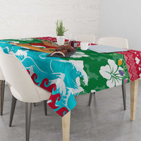 Maldives Christmas Tablecloth with Surfing Santa Claus Tropical Flowers and Holiday Wave - Wonder Print Shop