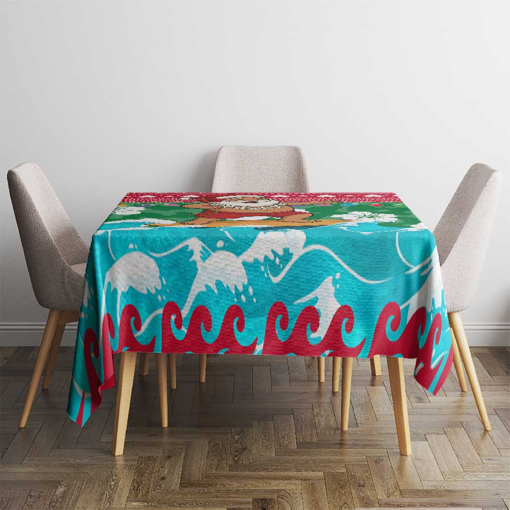 Maldives Christmas Tablecloth with Surfing Santa Claus Tropical Flowers and Holiday Wave - Wonder Print Shop