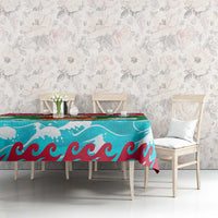 Maldives Christmas Tablecloth with Surfing Santa Claus Tropical Flowers and Holiday Wave - Wonder Print Shop
