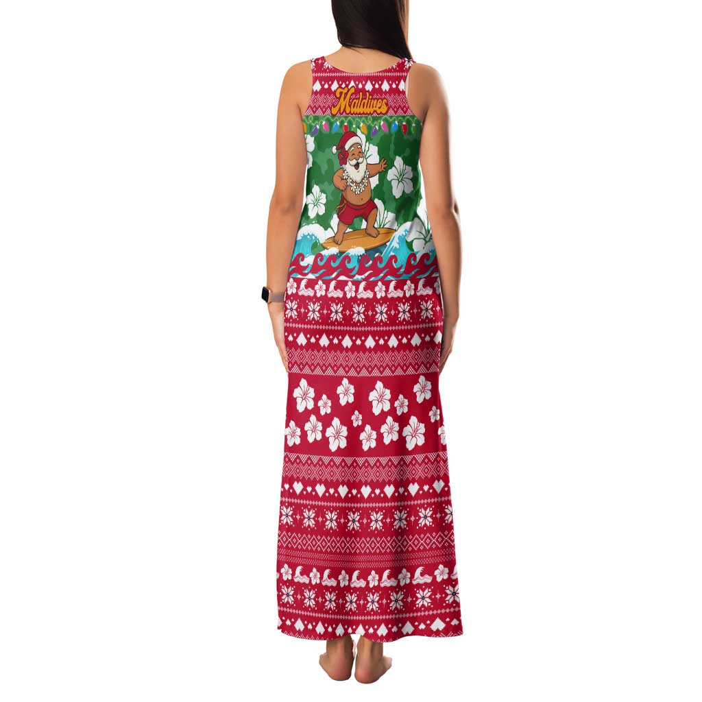 Maldives Christmas Tank Maxi Dress with Surfing Santa Claus Tropical Flowers and Holiday Wave - Wonder Print Shop