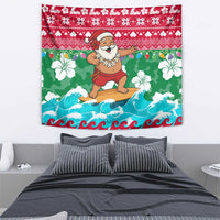 Maldives Christmas Tapestry with Surfing Santa Claus Tropical Flowers and Holiday Wave - undefined