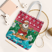 Maldives Christmas Tote Bag with Surfing Santa Claus Tropical Flowers and Holiday Wave - Wonder Print Shop