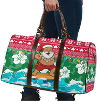 Maldives Christmas Travel Bag with Surfing Santa Claus Tropical Flowers and Holiday Wave - Wonder Print Shop