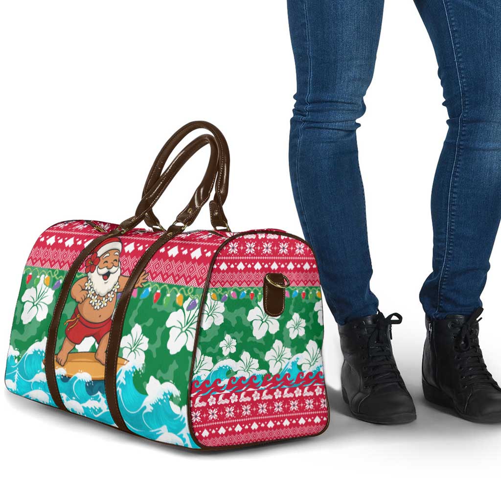 Maldives Christmas Travel Bag with Surfing Santa Claus Tropical Flowers and Holiday Wave - Wonder Print Shop
