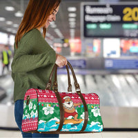 Maldives Christmas Travel Bag with Surfing Santa Claus Tropical Flowers and Holiday Wave - Wonder Print Shop