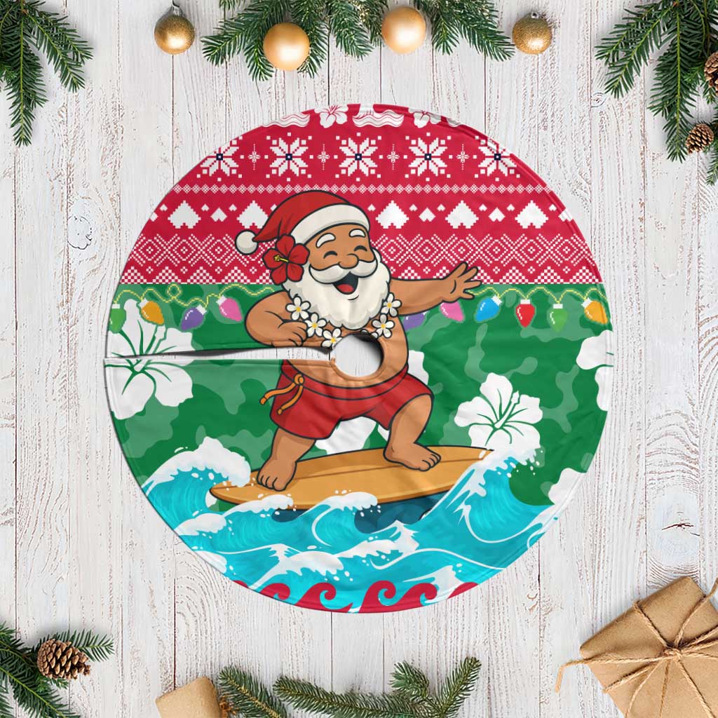 Maldives Christmas Tree Skirt with Surfing Santa Claus Tropical Flowers and Holiday Wave - Wonder Print Shop