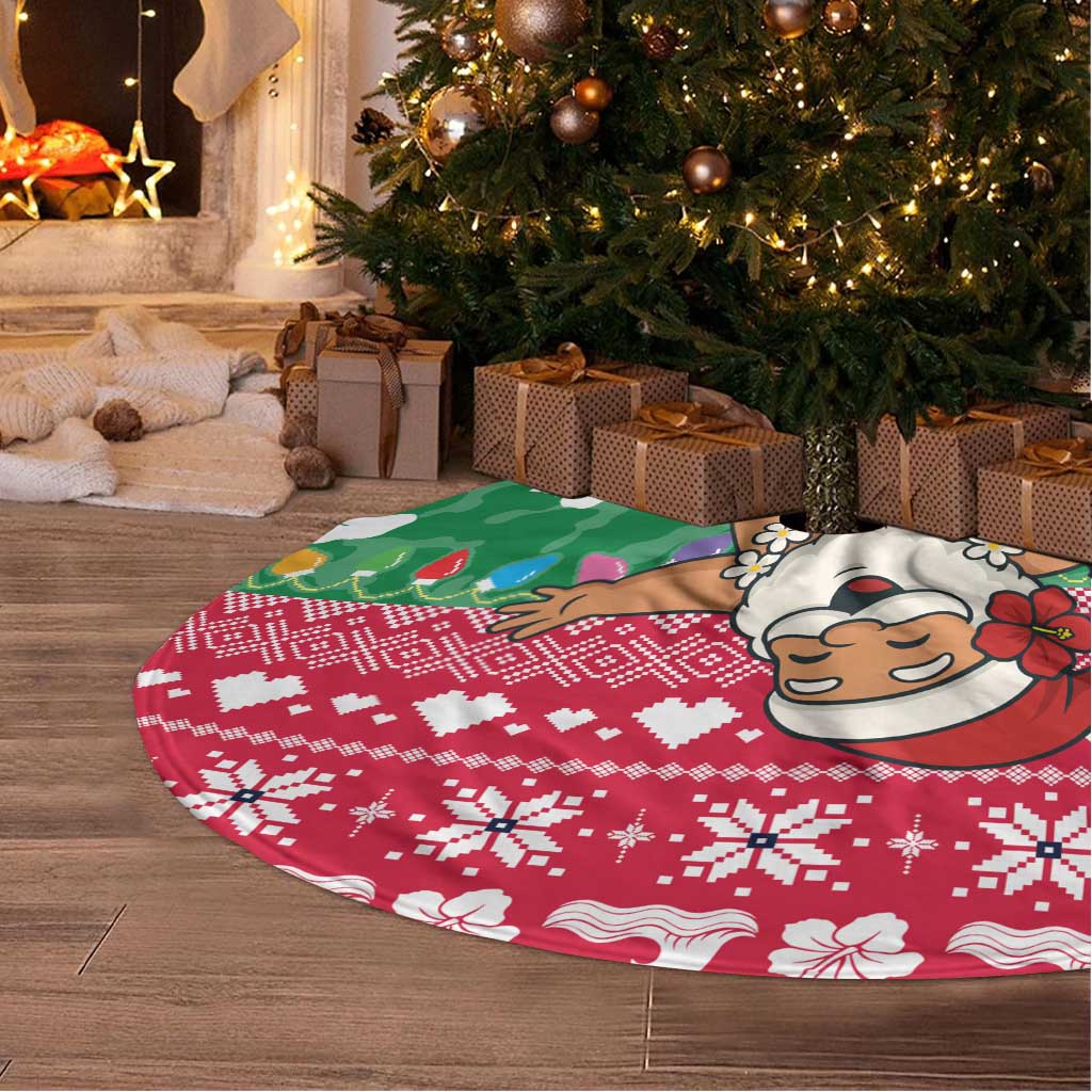 Maldives Christmas Tree Skirt with Surfing Santa Claus Tropical Flowers and Holiday Wave - Wonder Print Shop