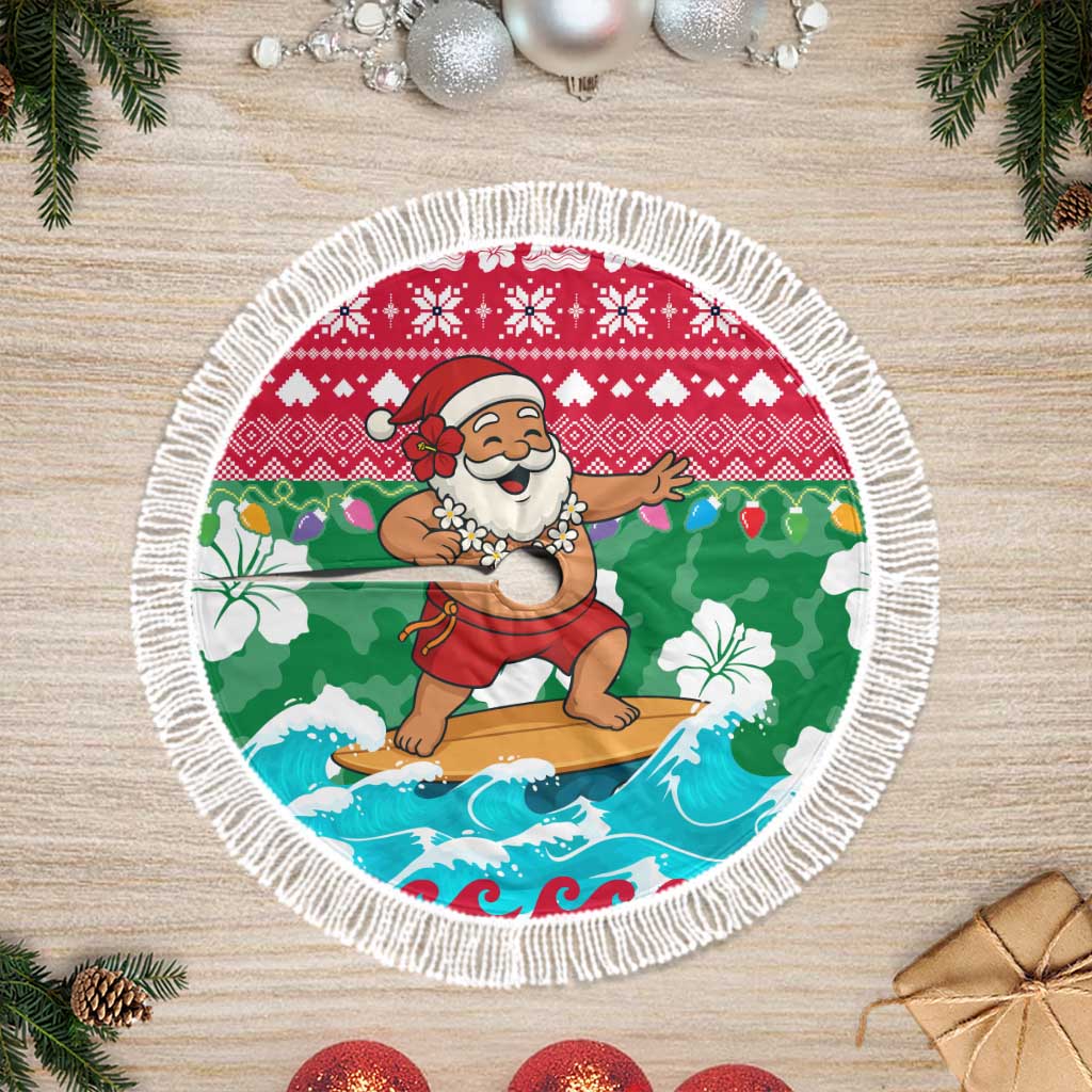 Maldives Christmas Tree Skirt with Surfing Santa Claus Tropical Flowers and Holiday Wave - Wonder Print Shop