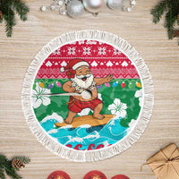 Maldives Christmas Tree Skirt with Surfing Santa Claus Tropical Flowers and Holiday Wave - Wonder Print Shop