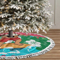 Maldives Christmas Tree Skirt with Surfing Santa Claus Tropical Flowers and Holiday Wave - Wonder Print Shop