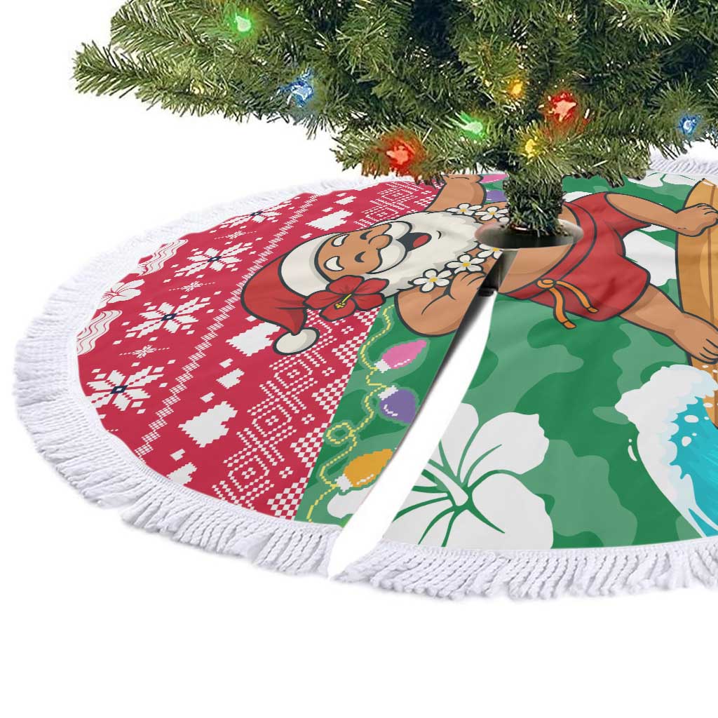 Maldives Christmas Tree Skirt with Surfing Santa Claus Tropical Flowers and Holiday Wave - Wonder Print Shop