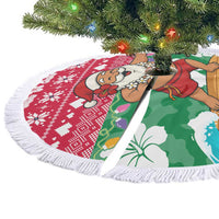 Maldives Christmas Tree Skirt with Surfing Santa Claus Tropical Flowers and Holiday Wave - Wonder Print Shop