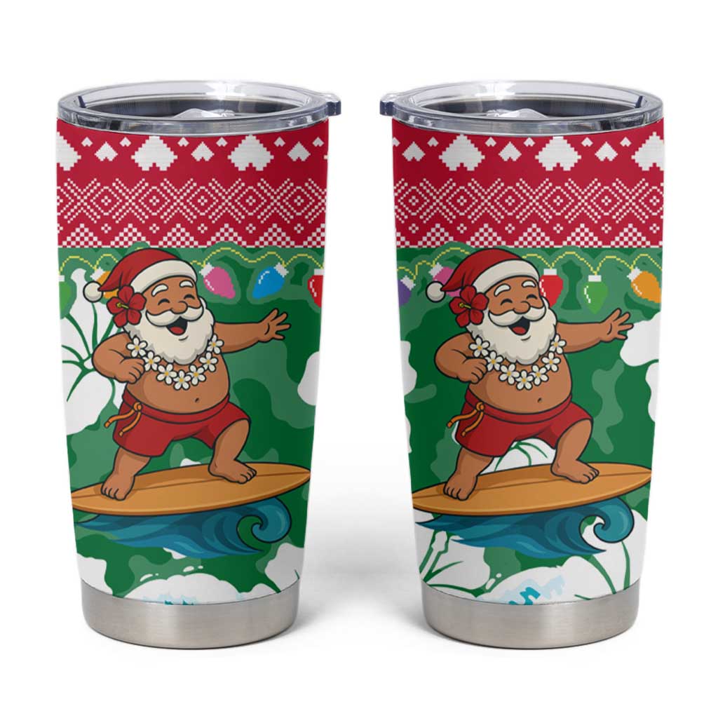Maldives Christmas Tumbler Cup with Surfing Santa Claus Tropical Flowers and Holiday Wave - Wonder Print Shop