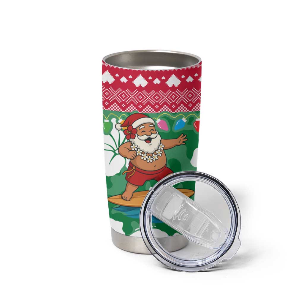 Maldives Christmas Tumbler Cup with Surfing Santa Claus Tropical Flowers and Holiday Wave - Wonder Print Shop
