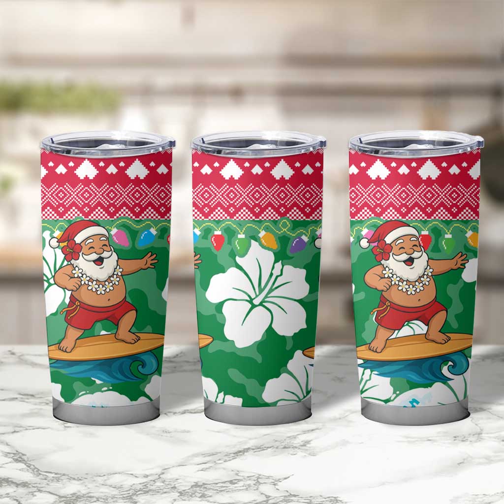 Maldives Christmas Tumbler Cup with Surfing Santa Claus Tropical Flowers and Holiday Wave - Wonder Print Shop
