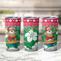 Maldives Christmas Tumbler Cup with Surfing Santa Claus Tropical Flowers and Holiday Wave - Wonder Print Shop