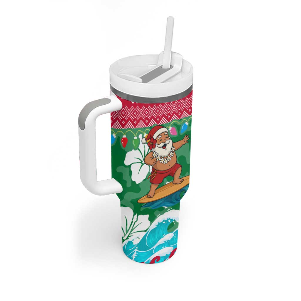 Maldives Christmas Tumbler With Handle with Surfing Santa Claus Tropical Flowers and Holiday Wave - Wonder Print Shop