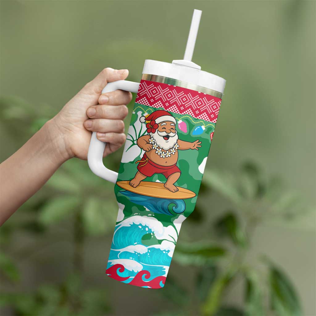 Maldives Christmas Tumbler With Handle with Surfing Santa Claus Tropical Flowers and Holiday Wave - Wonder Print Shop
