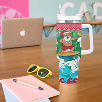 Maldives Christmas Tumbler With Handle with Surfing Santa Claus Tropical Flowers and Holiday Wave - Wonder Print Shop