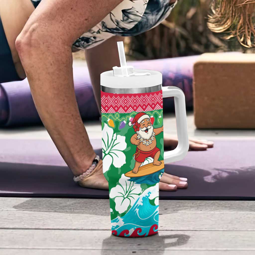 Maldives Christmas Tumbler With Handle with Surfing Santa Claus Tropical Flowers and Holiday Wave - Wonder Print Shop