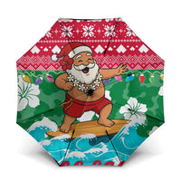 Maldives Christmas Umbrella with Surfing Santa Claus Tropical Flowers and Holiday Wave - Wonder Print Shop