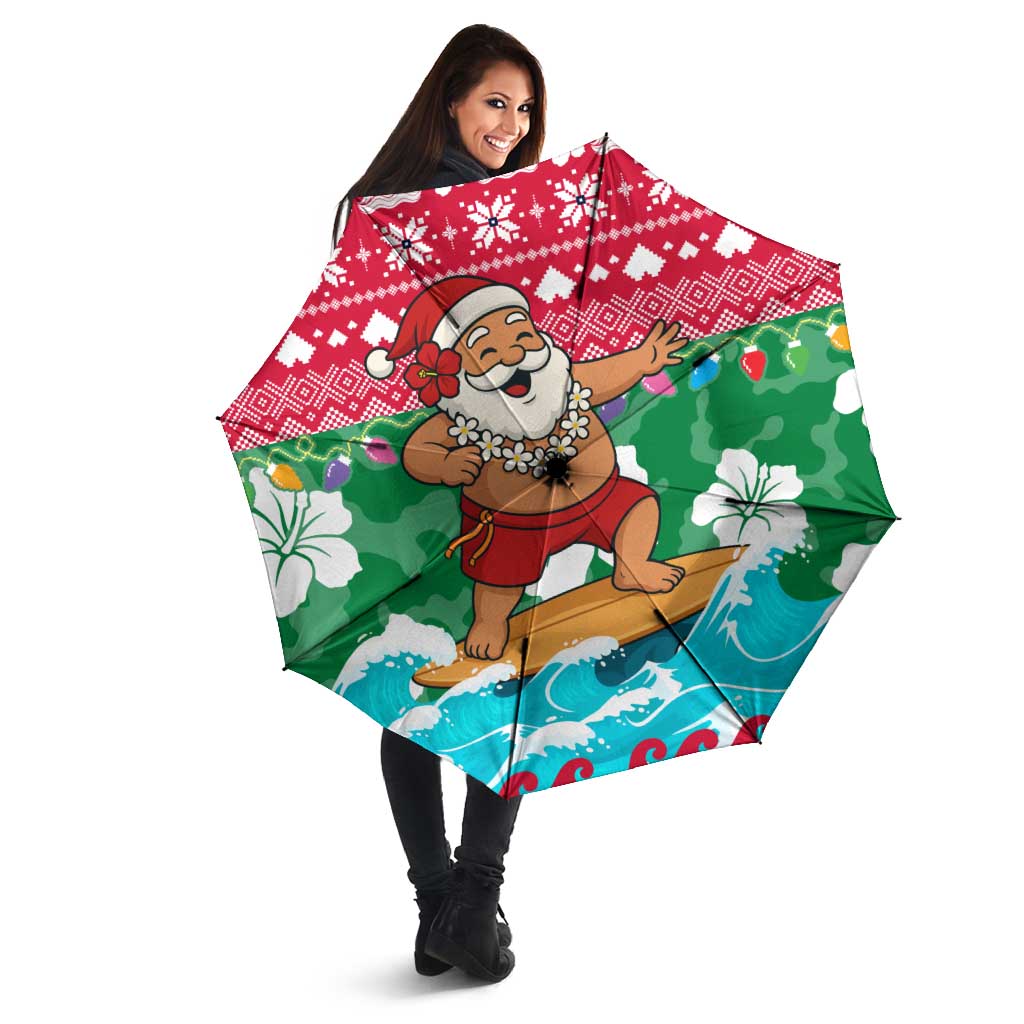 Maldives Christmas Umbrella with Surfing Santa Claus Tropical Flowers and Holiday Wave - Wonder Print Shop