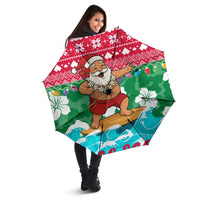 Maldives Christmas Umbrella with Surfing Santa Claus Tropical Flowers and Holiday Wave - Wonder Print Shop