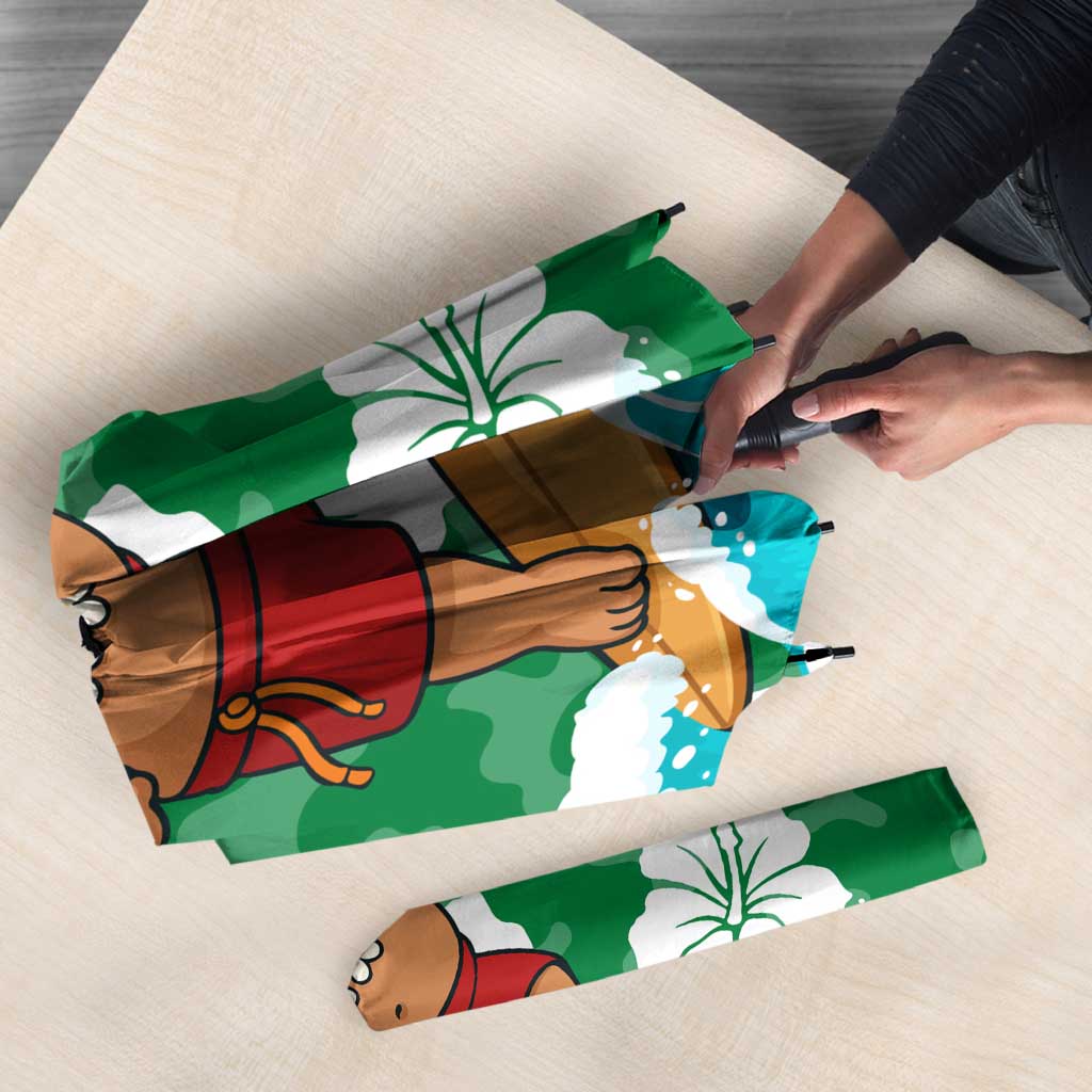 Maldives Christmas Umbrella with Surfing Santa Claus Tropical Flowers and Holiday Wave - Wonder Print Shop