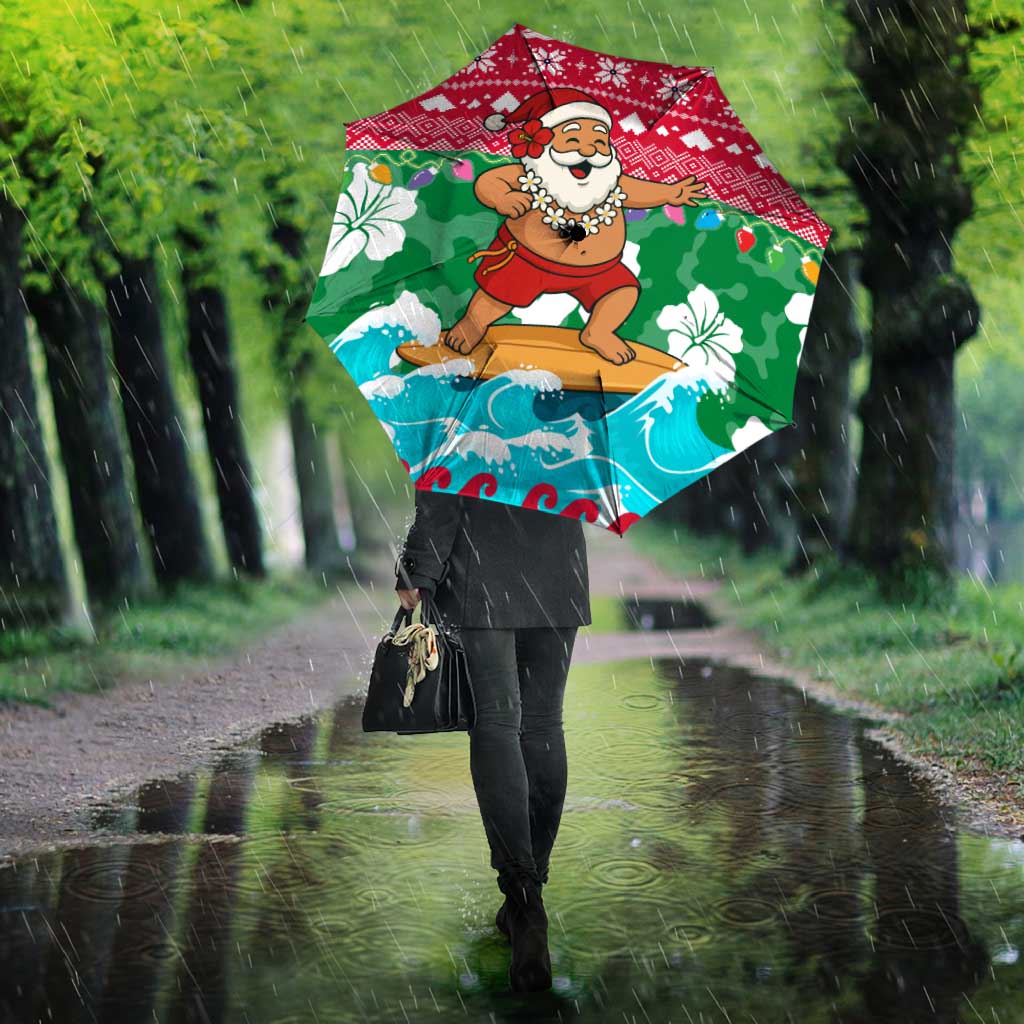 Maldives Christmas Umbrella with Surfing Santa Claus Tropical Flowers and Holiday Wave - Wonder Print Shop