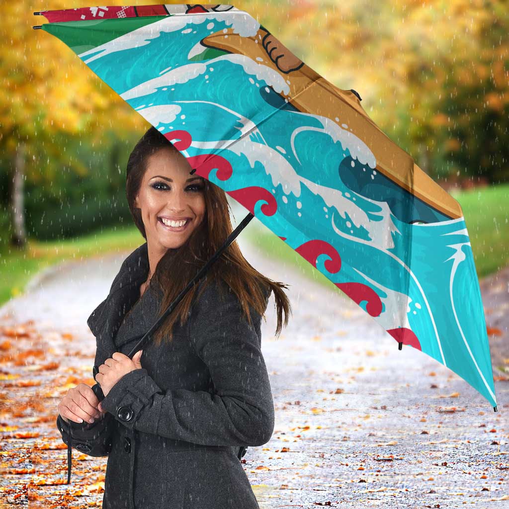 Maldives Christmas Umbrella with Surfing Santa Claus Tropical Flowers and Holiday Wave - Wonder Print Shop