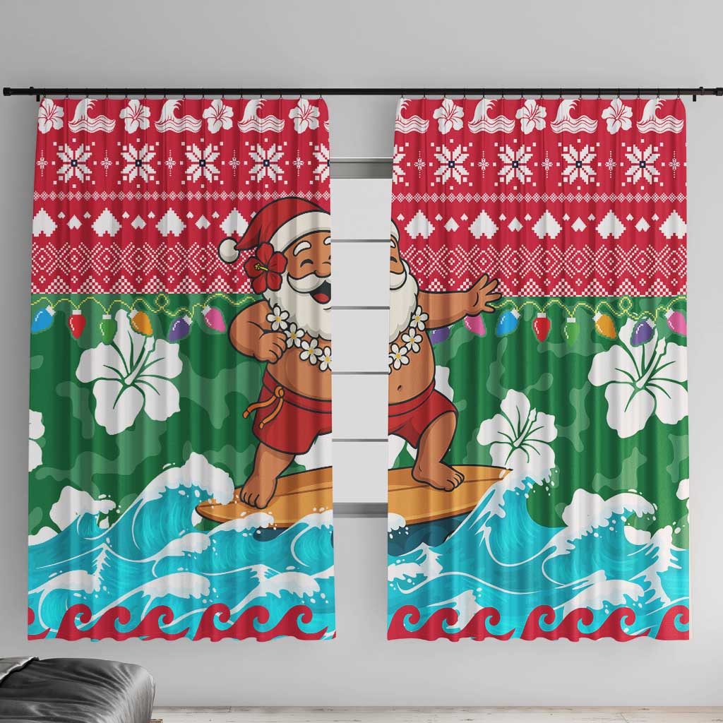 Maldives Christmas Window Curtain with Surfing Santa Claus Tropical Flowers and Holiday Wave - undefined
