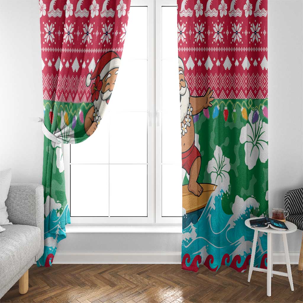 Maldives Christmas Window Curtain with Surfing Santa Claus Tropical Flowers and Holiday Wave - undefined