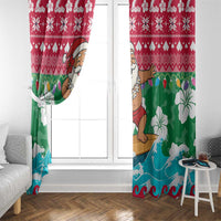 Maldives Christmas Window Curtain with Surfing Santa Claus Tropical Flowers and Holiday Wave - undefined