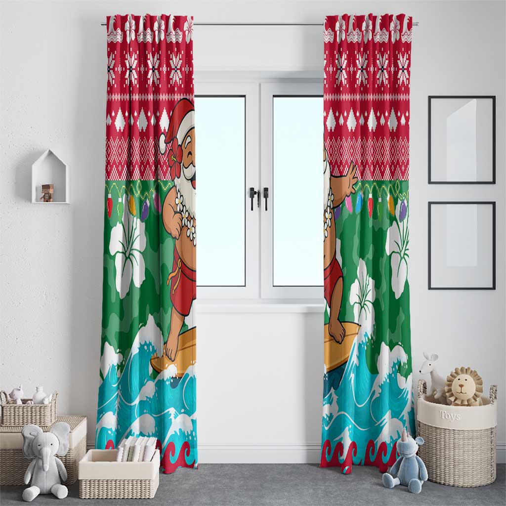 Maldives Christmas Window Curtain with Surfing Santa Claus Tropical Flowers and Holiday Wave - undefined