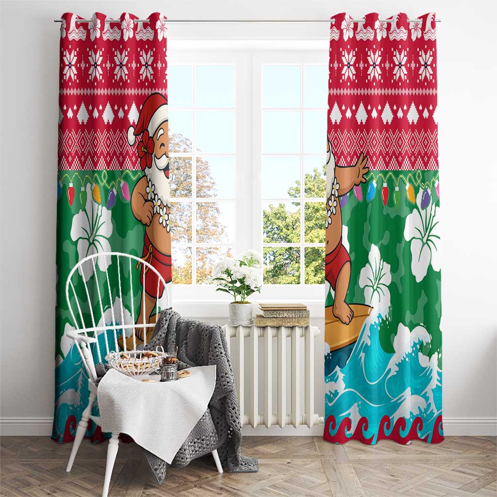 Maldives Christmas Window Curtain with Surfing Santa Claus Tropical Flowers and Holiday Wave - undefined