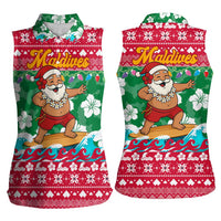 Maldives Christmas Women Sleeveless Polo Shirt with Surfing Santa Claus Tropical Flowers and Holiday Wave - Wonder Print Shop