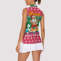 Maldives Christmas Women Sleeveless Polo Shirt with Surfing Santa Claus Tropical Flowers and Holiday Wave - Wonder Print Shop