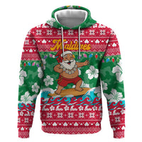 Maldives Christmas Zip Hoodie with Surfing Santa Claus Tropical Flowers and Holiday Wave - Wonder Print Shop