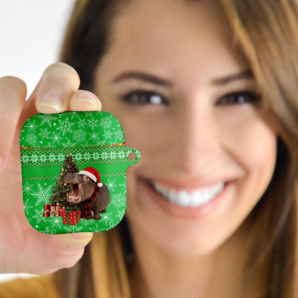 Mali Christmas AirPods Case with Hippo Santa Hat Snowflakes and Holiday Gift - Wonder Print Shop