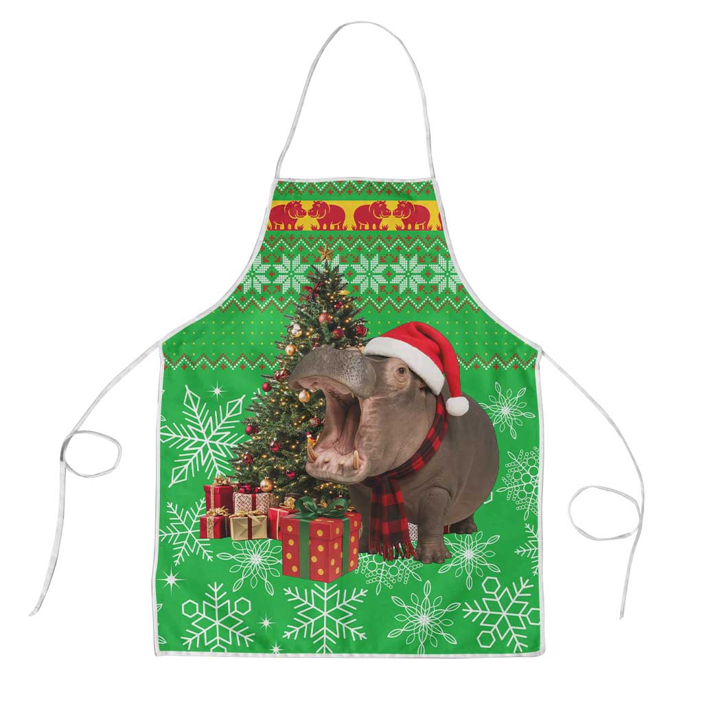 Mali Christmas Apron with Hippo Santa Hat Snowflakes and Holiday Gift - Wonder Print Shop