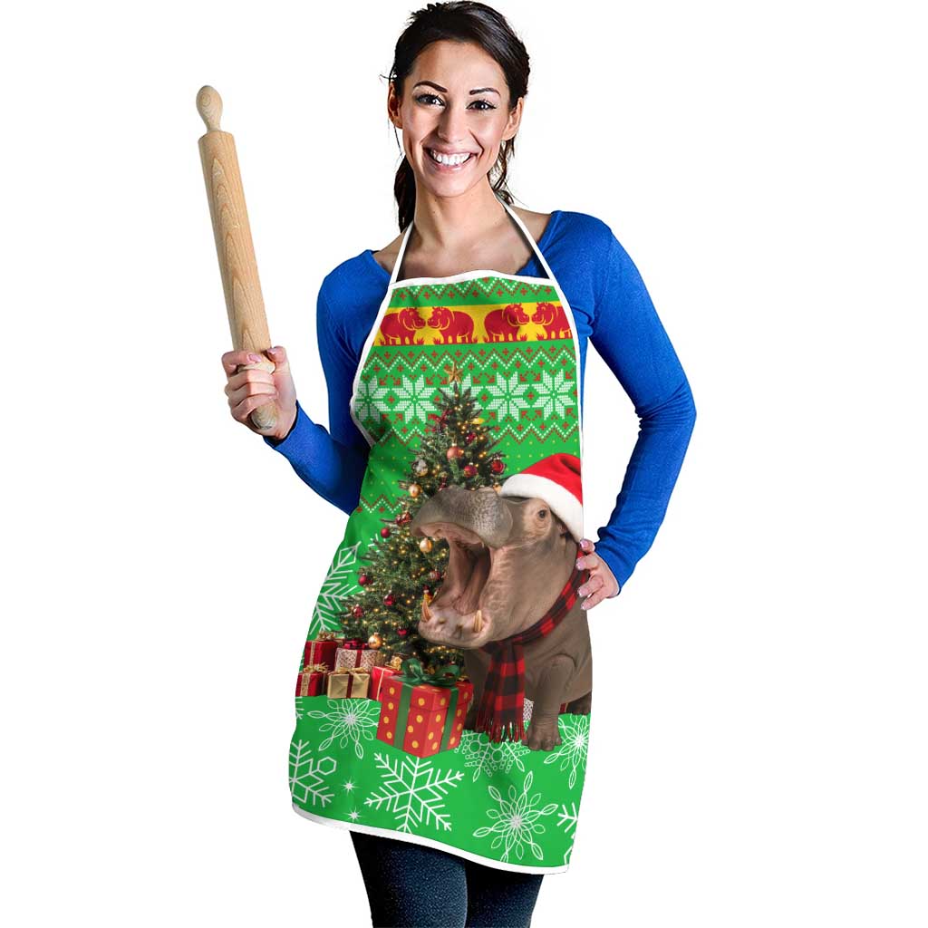 Mali Christmas Apron with Hippo Santa Hat Snowflakes and Holiday Gift - Wonder Print Shop